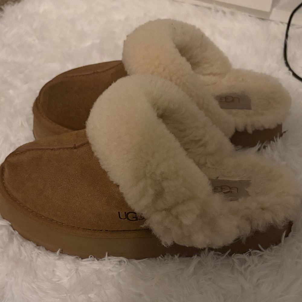 UGG Brown and Cream Shearling Slippers